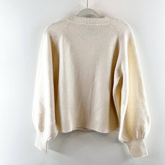 French Connection Kezia Puff Sleeve Button Front Cardigan Sweater White Medium - Picture 7 of 7